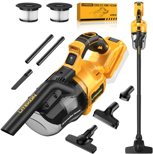 LITEKON Cordless Vacuum Compatible with 𝗗𝗘-𝗪𝗔𝗟𝗧 20V Max Battery (No Battery), Handheld Battery Powered Vacuum Cleaner for Wood Floor, Carpet, Car Cleaning, 125AW (Tool Only)