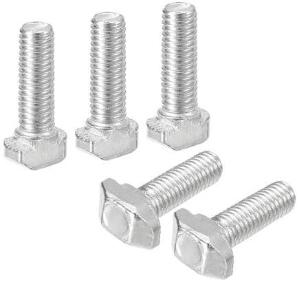 QUARKZMAN 30 Piezas Pernos en T-Slot M5 x 16mm Perno de Cabeza de Martillo T Tornillo de Caída para Perfil de Extrusión de Aluminio en Serie 2020 Acero al Carbono Niquelado Plata