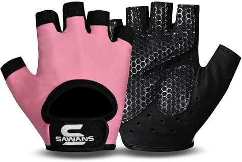 SAWANS Tyngdlyftningshandskar gymhandskar män och kvinnor träning halkskydd andningsbara damhandskar träning silikon vadderat grepp palmskydd träning fitness hängande pull-ups cykling (rosa, L)