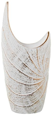 Jarron de Suelo de Ceramica Decorada en Blanco y Dorado 24x13x50cm