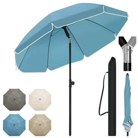 WOLTU Sombrilla de Jardin Ø 155 cm, Parasol Grande Ajustable de Altura y Angulo, Parasol para Playa, Terraza, Piscina, Mercado y Patio, Proteccion Contra UV, Azul