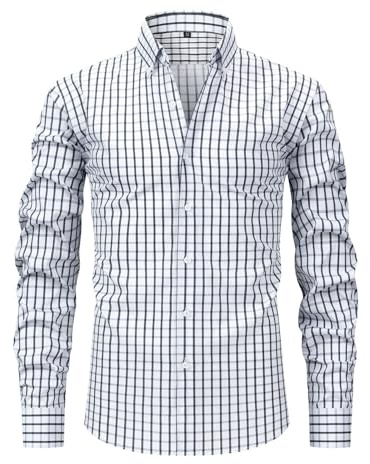 Foweknow Chemise Homme Manches Longues Chemise Traditionnelle à Carreaux Col à Revers Boutonnée Chemise à Carreaux Été Décontractée Chemise de Bûcheron Coupe Regular Chemise de Loisir Avec Poches