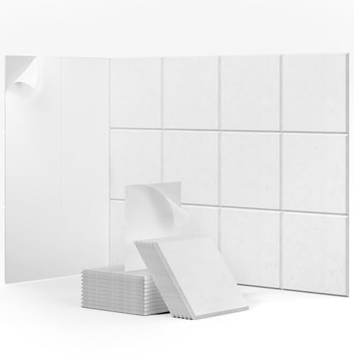 INMOZATA 12 Pack Square Sound Proofing Panels Self-adhesive, Acoustic Panels, 30 X 30 X 0.9 CM High Density Insulation Soundproofing Panels for Walls, Door, Recording Studio, Home Offices, White