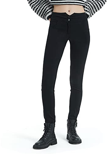 GLOWELFA Pantalon Femme Taille Haute Slim – Noir Élastique Grande Taille, Idéal pour Bureau, Réunion, Soirée et Randonnée (17099,M,Noir)