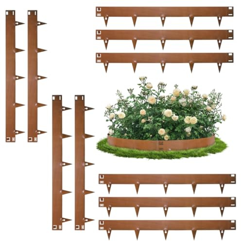 Dibaful 107,5 cm x 10 Bordes para césped de Metal Acero cortén Flexible Borde para parterres de Acero | Borde Limitación césped Flexibles para césped jardín 15cm de Altura
