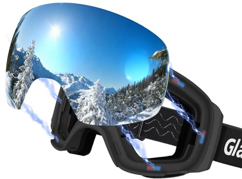 GlaRid Ski Goggles PRO Frameless, Interchangeable Lens 100% UV Protection Anti-Fog OTG Snowboard Goggles for Men Womens Adult Youth (Black)
