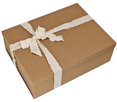 Tekhoho Grande Scatola Regalo Kraft 44x33x14cm, Scatola Rettangolare Premium con Coperchio per Regali, Confezione Regalo Natale Matrimonio Compleanno Festa, Stile Rustico.
