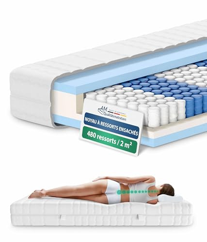 AM Qualitätsmatratzen - Matelas à Ressorts ensachés 100 x 200 avec 7 Zones de Confort - Housse Amovible et Lavable - Matelas 100x200 cm 20 cm epaisseur – Oeko-TEX - Ferme