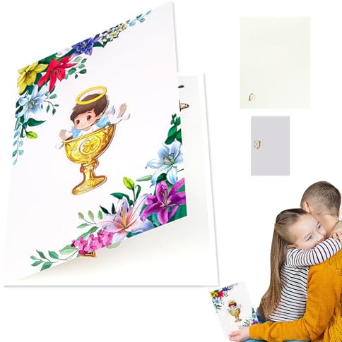 Generisch Biglietti di auguri per shower, 7,88 x 5,91 pollici, sacri battesimi con angeli e fiori, regalo di conferma per ragazze, nuovi genitori, famiglia, amici