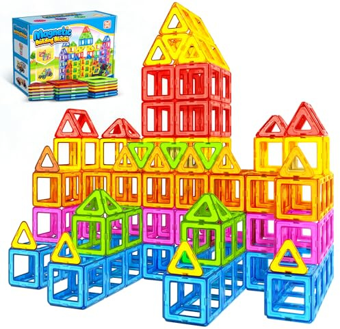WOOBLO Magnetische Bausteine, 50 Teile Magnetspiel STEM Magnetbausteine, Magnete Spielzeug ab 3 4 5 Jahre Geschenk für Kinder Jungen und Mädchen, Zerlegbar
