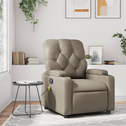 Owoxanthellate Fauteuil de massage, fauteuil relaxant, marron cappuccino, cuir synthétique, 74 x 86,5 x 93,5 cm, vibration à 6 points, fonction inclinable jusqu'à 135°, porte-gobelet pour salon