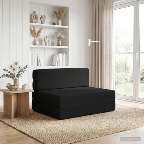 Traylux Fällbar soffa säng svart 70 x 72 x 60 cm tyg, bäddsoffa med förvaringsutrymme, justerbar, för vardagsrum gästrum kontor, bekväm soffa, stoppade möbler, 2-i-1-funktion, lätt skötsel