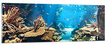 Quadro su Vetro Oceano Barriera corallina Pesci corallo Stampe da Parete in Vetro 90x30cm Quadri Moderni Soggiorno Camera da Letto 1 pezzo Piccoli Decorazione Murale Wall Art Immagini GAB90x30-2872