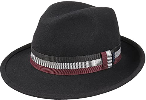 LIPODO Sombrero Bogart Tricolour Ribbon Mujer/Hombre - Made in Italy de Hombre Fieltro Fedora con Banda Grosgrain Invierno otoño/Invierno - 59 cm Negro