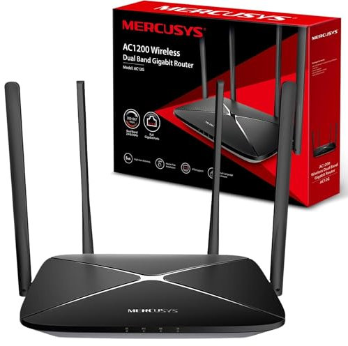 MERCUSYS AC1200 Wireless Dual Band Gigabit Router, Wi-Fi Speed Up to 867 Mbps/5 GHz + 300 Mbps/2.4 GHz, Reliably Connect up to 60 Devices, Ready for Smooth IPTV, Easy installation (AC12G)