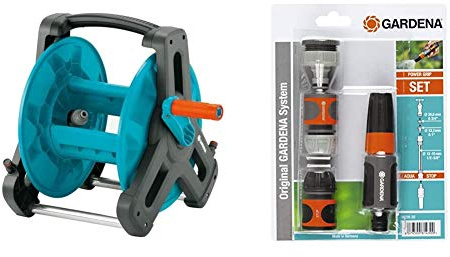 GARDENA 8007-20 - Soporte portamanguera 50 Classic + 18291-20 Kit, Negro, Gris, Naranja, Plata