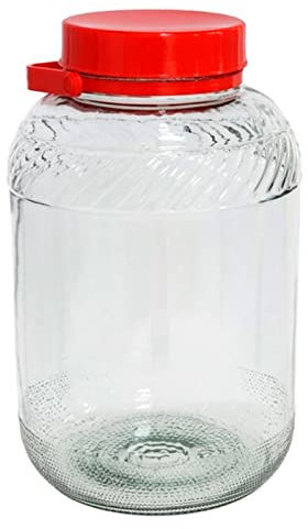 Tarro de cristal cilíndrico con tapa roja y asa muy resistente, Garrafa de vidrio, botella de cristal multiusos 12 litros, 39 x 23 cm