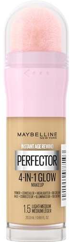 Maybelline New York Instant Anti Age Rewind Perfector, 4-In-1 Glow Primer, Concealer, Highlighter, Self-Adjusting Shades, Evens Skin Tone with a Glow Finish, Shade: 1.5 Light Medium, 20.0 milliliters
