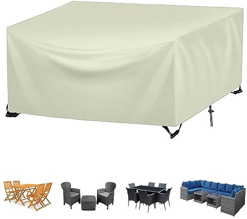FYHDSH Funda para Muebles de Jardín, 280x150x70cm, Funda Muebles Patio, Cubierta Protectora, Cubierta de Mesa de jardín, 420D Oxford Cuadrado Protectora Muebles Jardin(Beige)