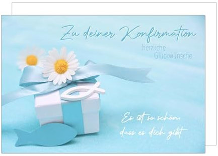 Edition Seidel Premium Glückwunschkarte zur Konfirmation mit Umschlag. Konfirmationskarte Karte mit Spruch Grusskarte Geschenk Blumen Fisch Junge Mädchen (KF316 SW024)