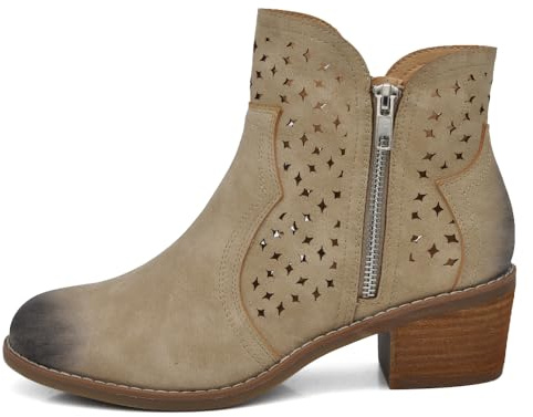 IF Fashion Stivali Stivaletti da Donna Traforati Con Cerniera Primaverili Estivi Pelle Sintetica GR-6655 Khaki N.38