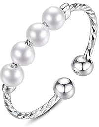 LAOYEFACAI 925 sterling silver ångest ångestring, roterande anti-stress ring med pärlor ångestring roterande fidget staplingsringar, silber, Silver