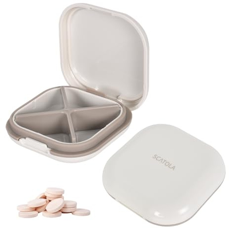 Daily Pill Organizer 4 Compartments, Portable Travel Pill Case, Mini Pill Container for Purse Pocket, Compact Travel Medicine Organizer for Vitamin, Cod Liver Oil, Supplement (Grey)