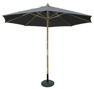 SiMPO LIFESTYLE Sonnenschirm 300 cm Holz-Sonnenschirm Marktschirm Gartenschirm Terrassenschirm Rund UV50+ (Grau, 3m)