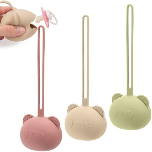 Zouwel 3 Stück Schnullerbox, Silikon Schnuller Aufbewahrung, Schnullerbox für Unterwegs Tragbar Staubdicht, Schnuller Box BPA-frei (A)