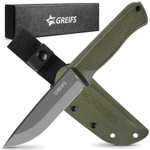 GREIFS® Outdoor-Messer G-Serie aus 440C Stahl mit Holster & Dangler, edles Survival Messer für die Bushcraft Ausrüstung, Jagdmesser, Schnitzmesser, Fahrtenmesser (G5/Grün)