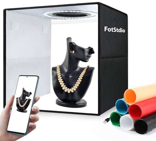 Light Box & Photo Box Fotografia Portatile 30,5 x 30,5 cm Kit Studio con 120 LED & 6 Fondali per Gioielli & Fotografia di Piccoli Prodotti - Dimmerabile, Versatile, Compatto FotStdio