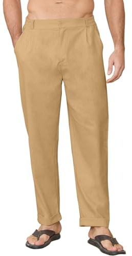 CheChury Pantalones de Lino Hombre Verano Pantalon de Jogging Pantalones Casuales Pants con Bolsillos Pantalones Holgados Transpirables Pantalones Rectos Pantalon Cómodos y Ligeros Pantalones de Playa