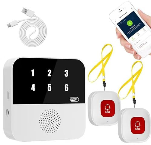 Salvavita Anziani, Wireless Pulsante Chiamata Emergenza Cercapersone per Anziani Campanello di Emergenza Chiamate di Emergenza Sistema di Allarme Domestica Pulsante di Emergenza Wi-Fi 2.4GHz