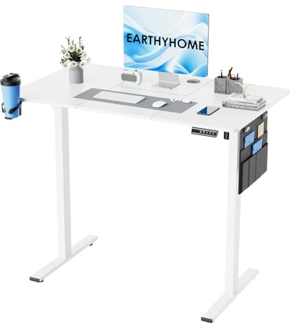 EarthyHome Scrivania regolabile in altezza, Scrivania, 120x60 cm, funzione di memoria a tre posizioni, completa di sistema di gestione dei cavi e gancio, scrivania salvaspazio.
