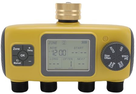 Asixxsix Timer di Irrigazione, Controller di Irrigazione Automatico a 4 Uscita con Schermo LCD Chiaro e Tempistica Intelligente per il Giardino, Compatibile con Rubinetto 3/4-1/2in