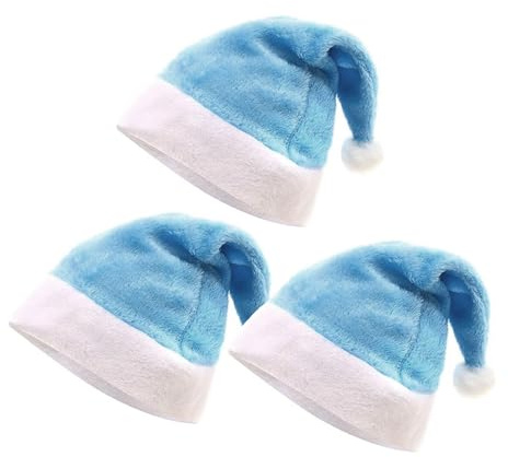Onlvmyur Gorro Papa Noel 3 Piezas Peluche Gorro Navidad Adultos Unisex para Disfraz Navidad Cosplay (Azul)