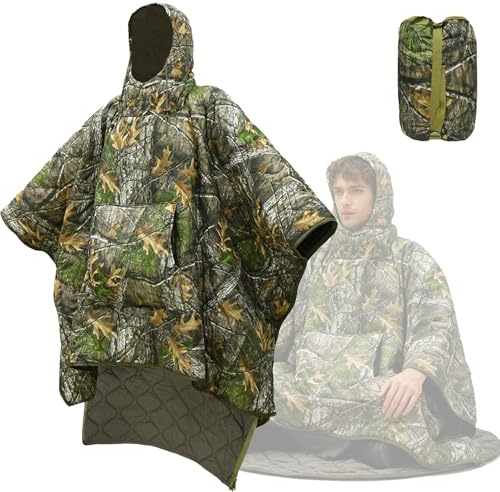 CZMYCBG Poncho con Forro Polar, Aislamiento Militar, Capa Cortavientos Oculta para Exteriores, Manta Enrollable Multiusos de Emergencia Militar para Protección contra el Frío.(BI CP)