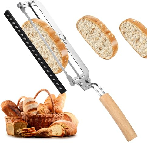Adjustable Bread Slicer for Homemade Bread - Upgrade Manual Sourdough Bread Knife with Thickness Guide, Bread Bow Cutter with Serrated Stainless Blade for Baguettes, Gift for Baker, Ambidextrous Use
