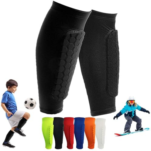 OBVOLO Football Shin Pads for Kids, Youth & Adults Padded Football Shin Guards with Calf Compression Lightweight Protective Gear for Football, Rugby, Baseball - 1 Pair