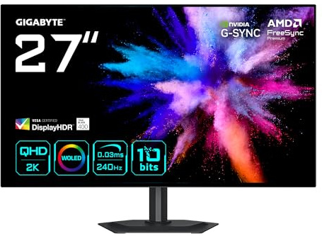 Gigabyte GO27Q24G OLED spelmonitor 27 tum 2K QHD - 2560 x 1440, 240Hz, 0,03 ms, 275 cd/m², FreeSync Premium, G-Sync kompatibel, HDMI 2.1, DisplayPort 1.4