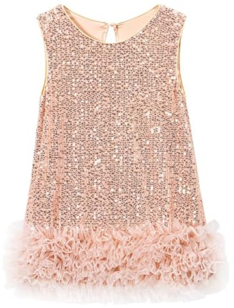 Lito Angels Robe Fille sans Manches Paillettes avec Ourlet Tulle, Tenue Élégante Enfant pour Anniversaire Mariage Fete