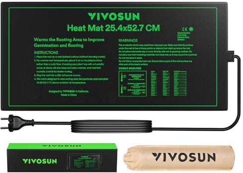 VIVOSUN Tappetino riscaldante impermeabile resistente per piantine, 25,4 x 52,7 cm, certificato UL e MET, per germinazione, giardinaggio indoor, serra