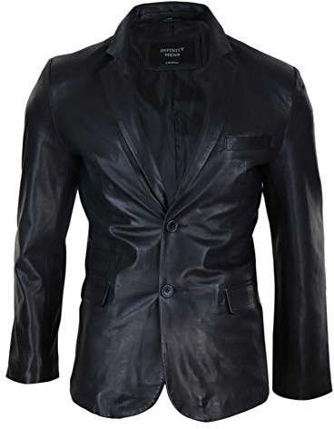 Infinity Leather Giacca da Uomo in Vera Pelle Stile Blazer con 2 Bottoni Slim Fit Classica - Nero M