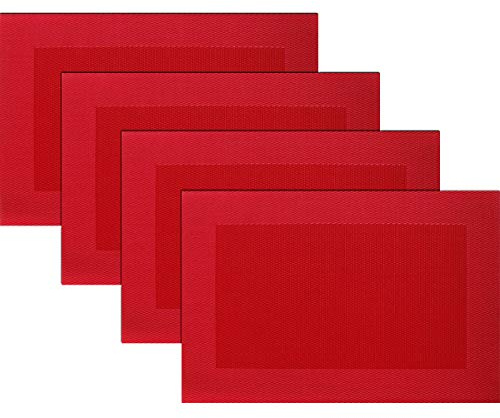 Panda Palm Vinyl Placemats Heat-Resistant Table Mats Washable Easy Clean Plastic Placemats for Dining Table Set of 4 (Red)