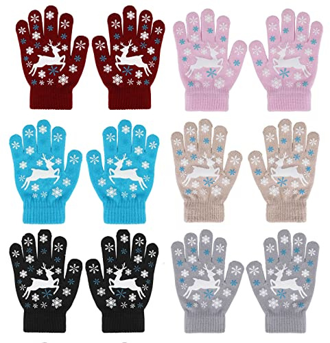 QKURT 6 par magiska handskar för barn, halkfria handskar, hela fingrar barn stretchhandskar unisex varma stickade vantar barn vinterhandskar lämpliga för 3-9 år pojkar och flickor