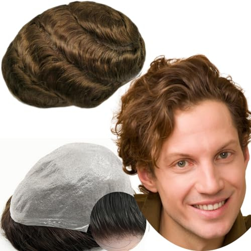 Protesi Capelli Uomo Yanahair Toupee per Uomini Parrucchini Parrucca Capelli Veri Uomo Parrucche 100% Europeo Capelli Umani Veri 0.04mm V-loop PU pelle sottile Toupet (8x10”,#4 marrone chiaro)