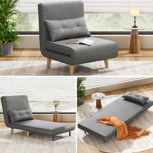 Aiho 3 in 1 Sleeper Chair Bed, Convertible Futon Sofa for Office, Dark Gray