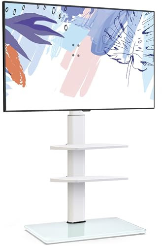 FITUEYES Support TV au Sol pour 32-60 Pouces Téléviseurs Incurvés Plats LED OLED LCD - Support TV sur Pied Pivotant 70° et 8 Réglages en Hauteur 1060-1240 MM jusqu'à 30 KG Max VESA 600x400 MM