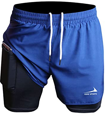 Rane Sports Pantalones Cortos de Running 2 en 1 para Hombre, Ideales para Gimnasio, Atletismo, Entrenamiento al Aire Libre Azul L