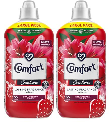 Comfort Creation Concentrated Fabric Conditioner with 100 Days of Long-Lasting Fragrance and Softness Intense Liquid Fabric Softener 55 Washes, 1.65L (Strawberry & Lily, Buy 2)